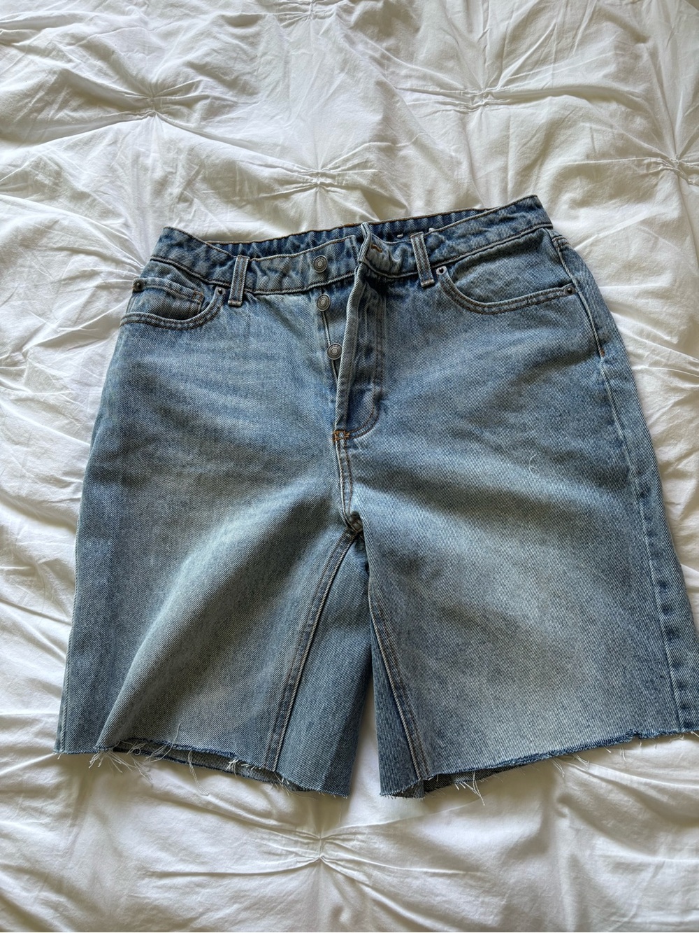 Classic High-Rise Light Blue Denim Shorts for Women